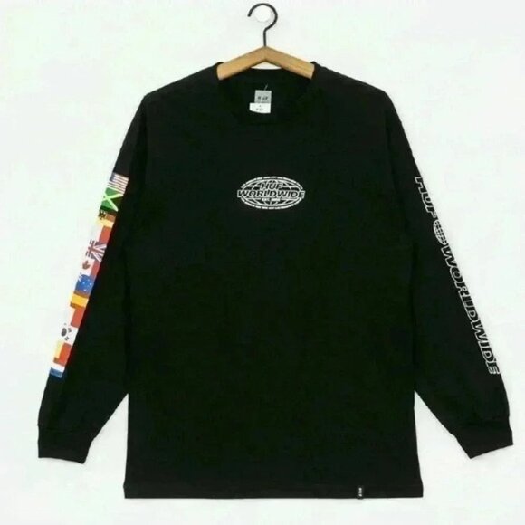 HUF Men’s World Tour Long Sleeve T Shirt Black Size Medium - Picture 4 of 16